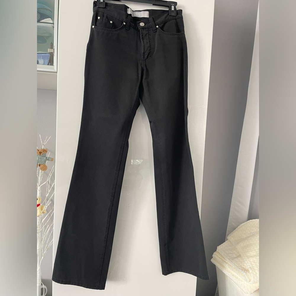 Y2K Vintage Versace Black Straight-Leg Trousers with Clean Hem
